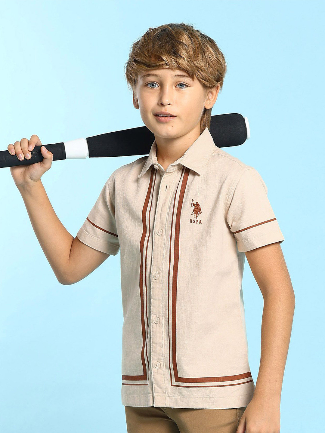 U.S. Polo Assn. Kids Boys Boxy Fit Spread Collar Shirt