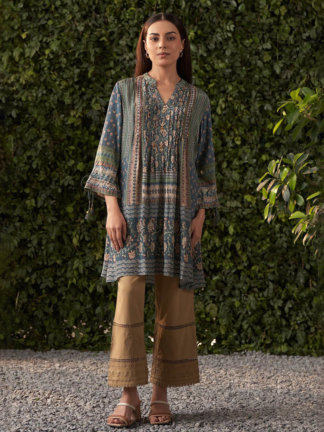 Lakshita Teal Blue Printed Shantoon Kurti for Women