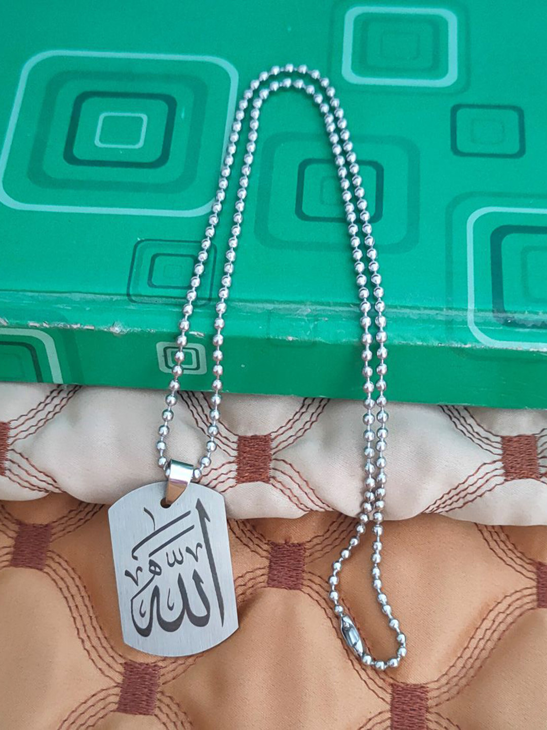 M Men Style Stainless Steel Silver-Plated Islamic Allah Muslim Geometric Pendant