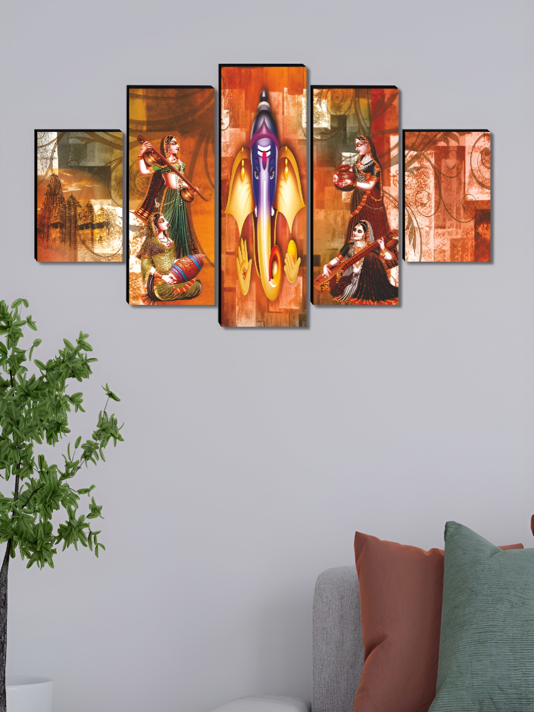 Livin'luxe Yellow & Purple 5 Piece Wood Other Wall Paintings