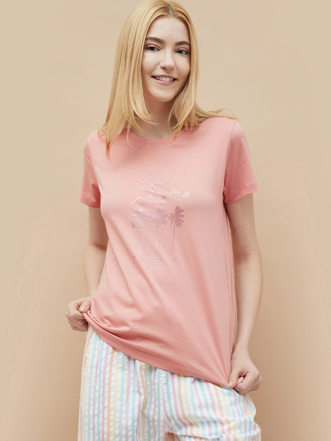 Ginger by Lifestyle Graphic Printed Round Neck Cotton T-shirt