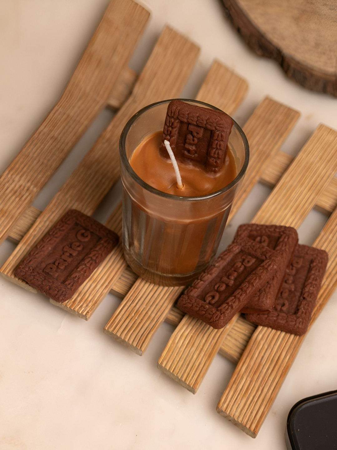 gabrunaari Chai-Biscuit Shaped Scented 1 Wick Solid Geometric Regular Jar Candles
