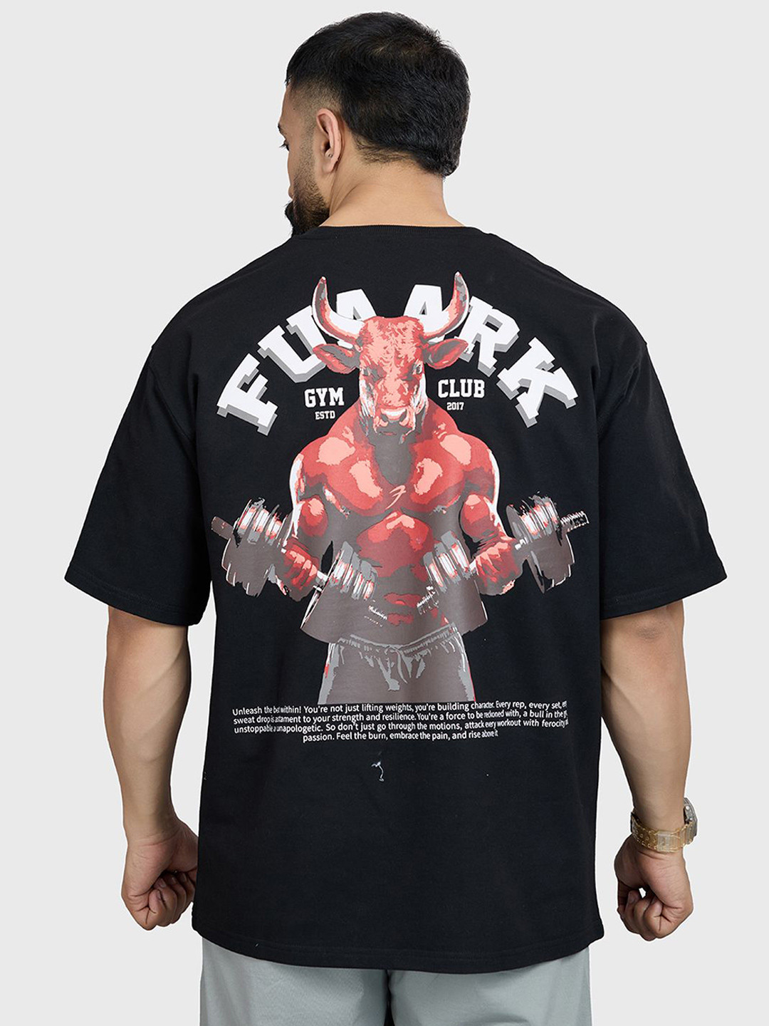 FUAARK Men Bull Cotton Oversized Fit Printed Gym Workout Tshirt