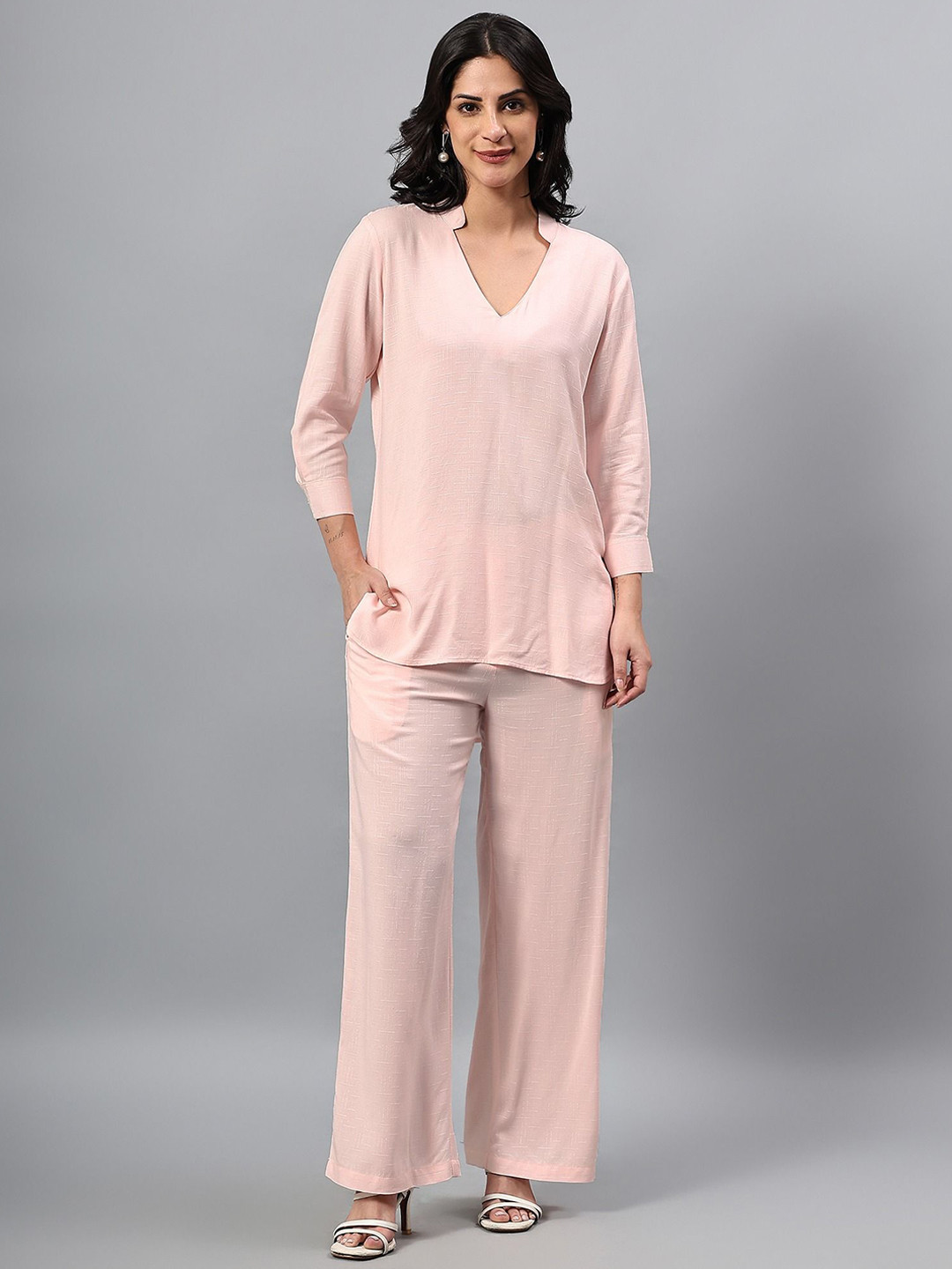 BEACH & HILL V-Neck Top & Wide Leg Trouser Co-Ord Set