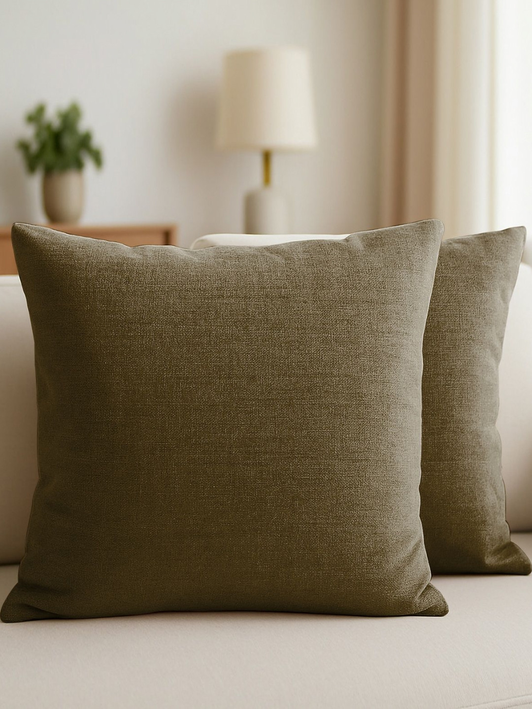CASABLEU Olive Polyester Washable 2 Piece Square Cushion Covers -18x18In