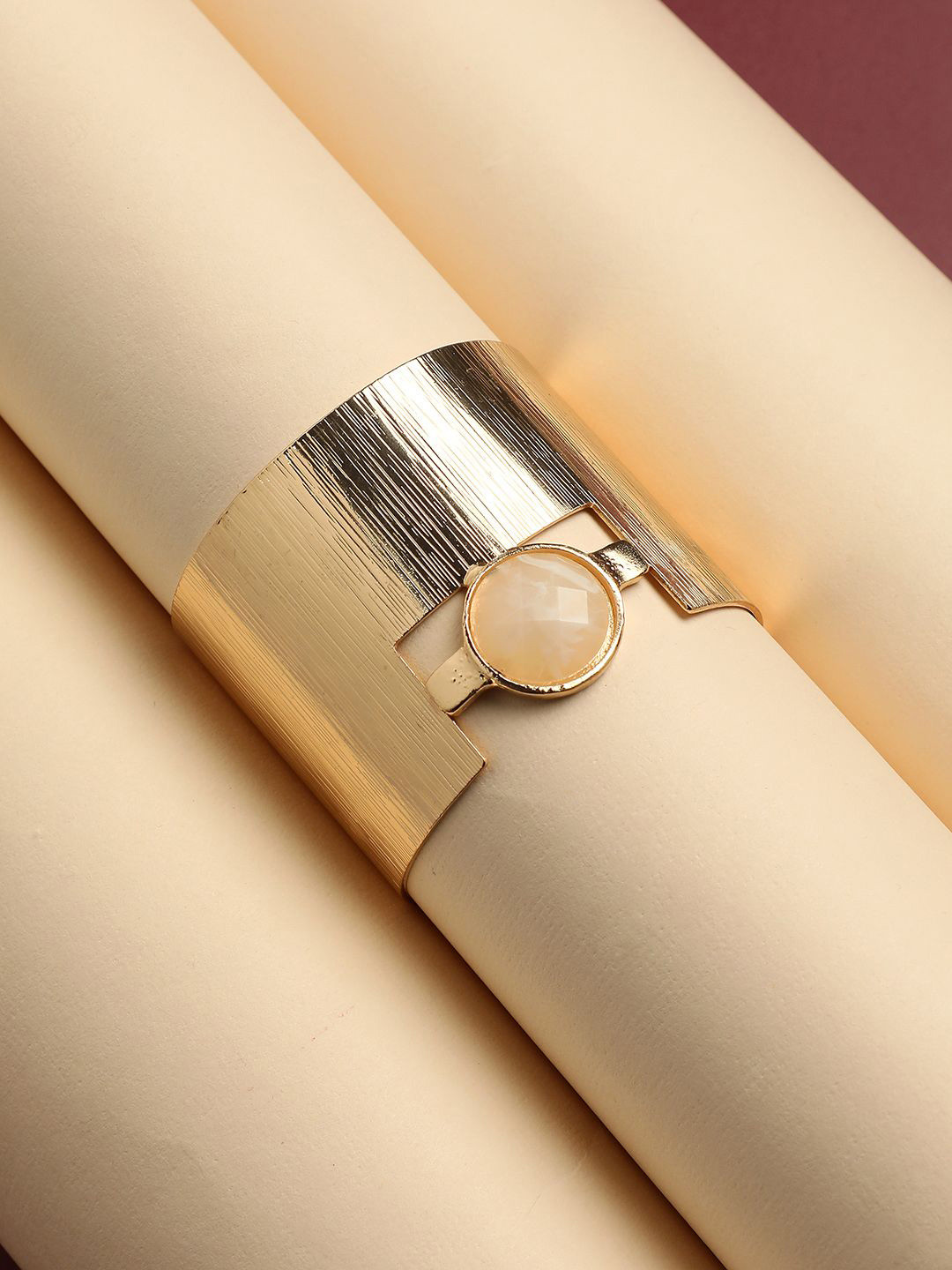 DressBerry Gold-Plated Stone Studded Metallic Moonlight Statement Cuff Bracelet