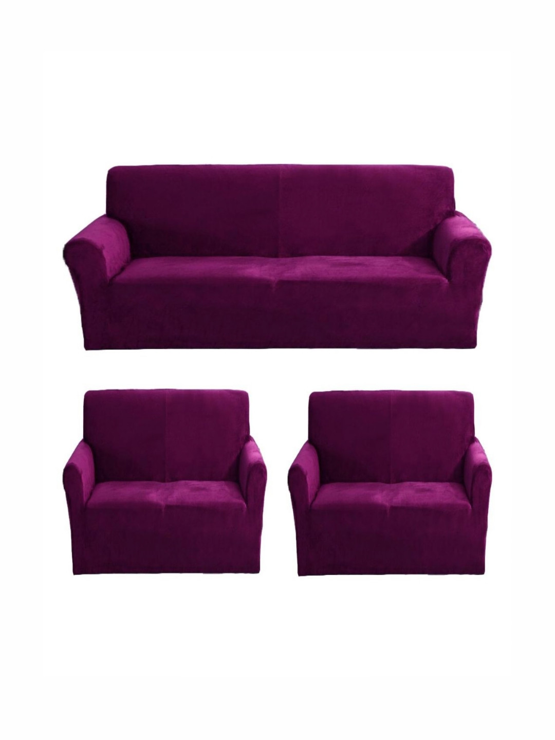 GIFTS ISLAND Purple Solid Polyester 3 Piece Sofa Cover With Arms