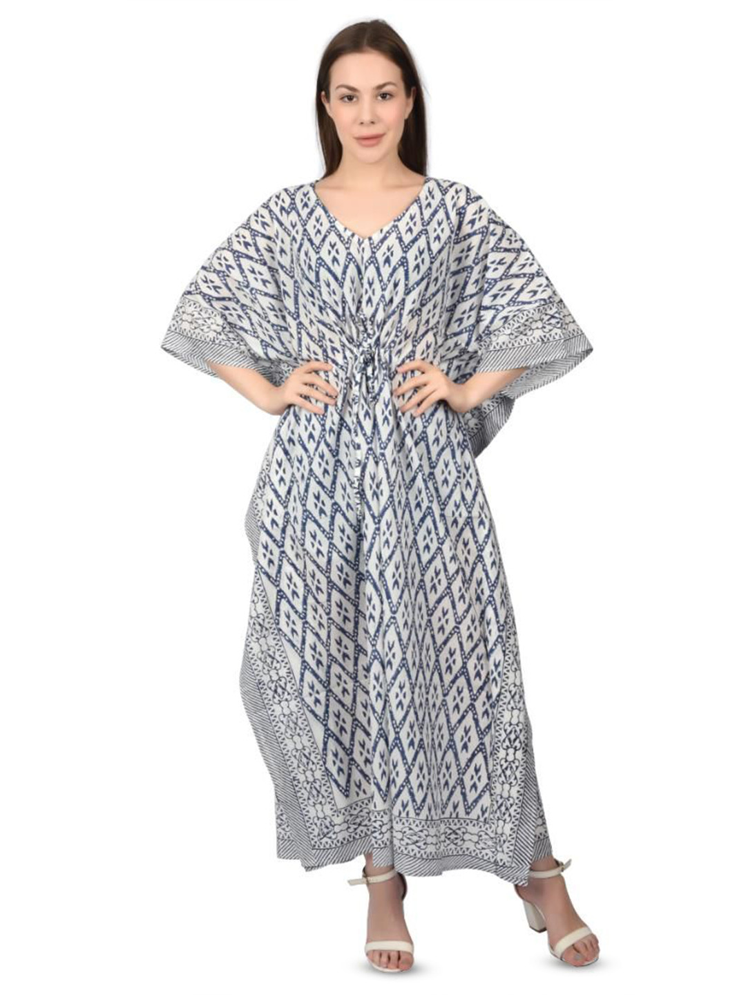 Fabric Venue Women Geometric Printed Kimono Sleeve Kaftan Maxi Dress
