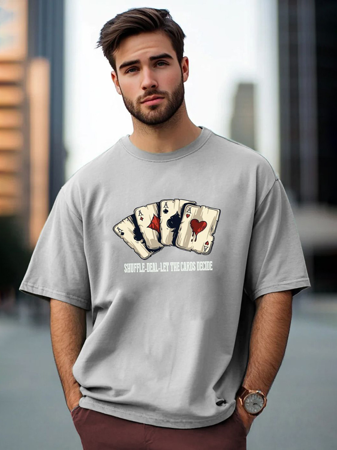 Genzy Men Printed Drop-Shoulder Sleeves T-shirt