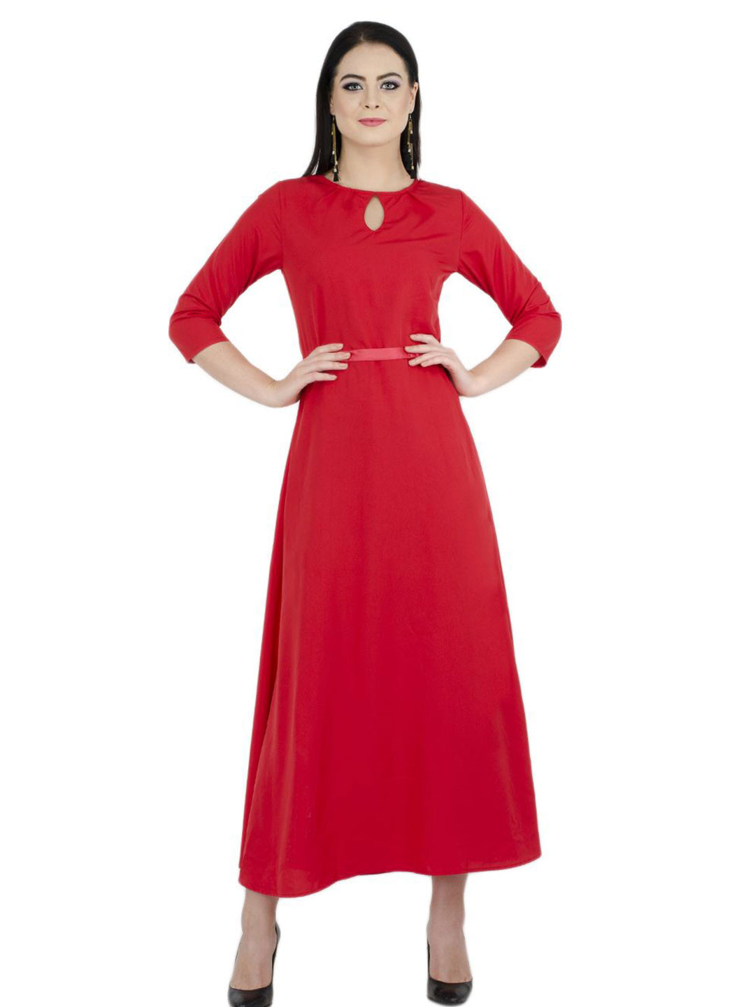 V&M Crepe Women Keyhole Neck Maxi Knee Length Dress Comes with a Belt
