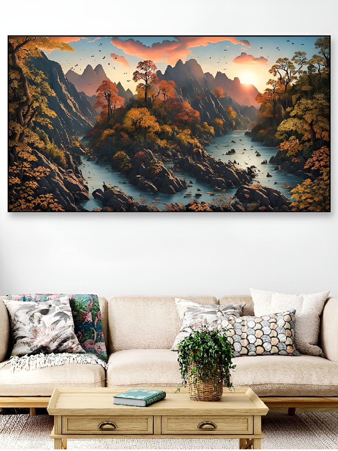 DEKORSTATION Green & Blue Floral and Botanical Printed Canvas Wall Art