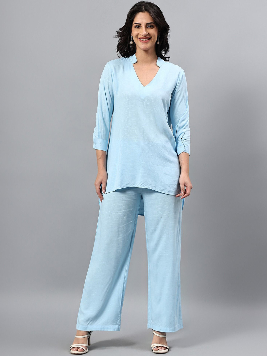 BEACH & HILL V-Neck Top & Wide Leg Trousers Co-Ord Set