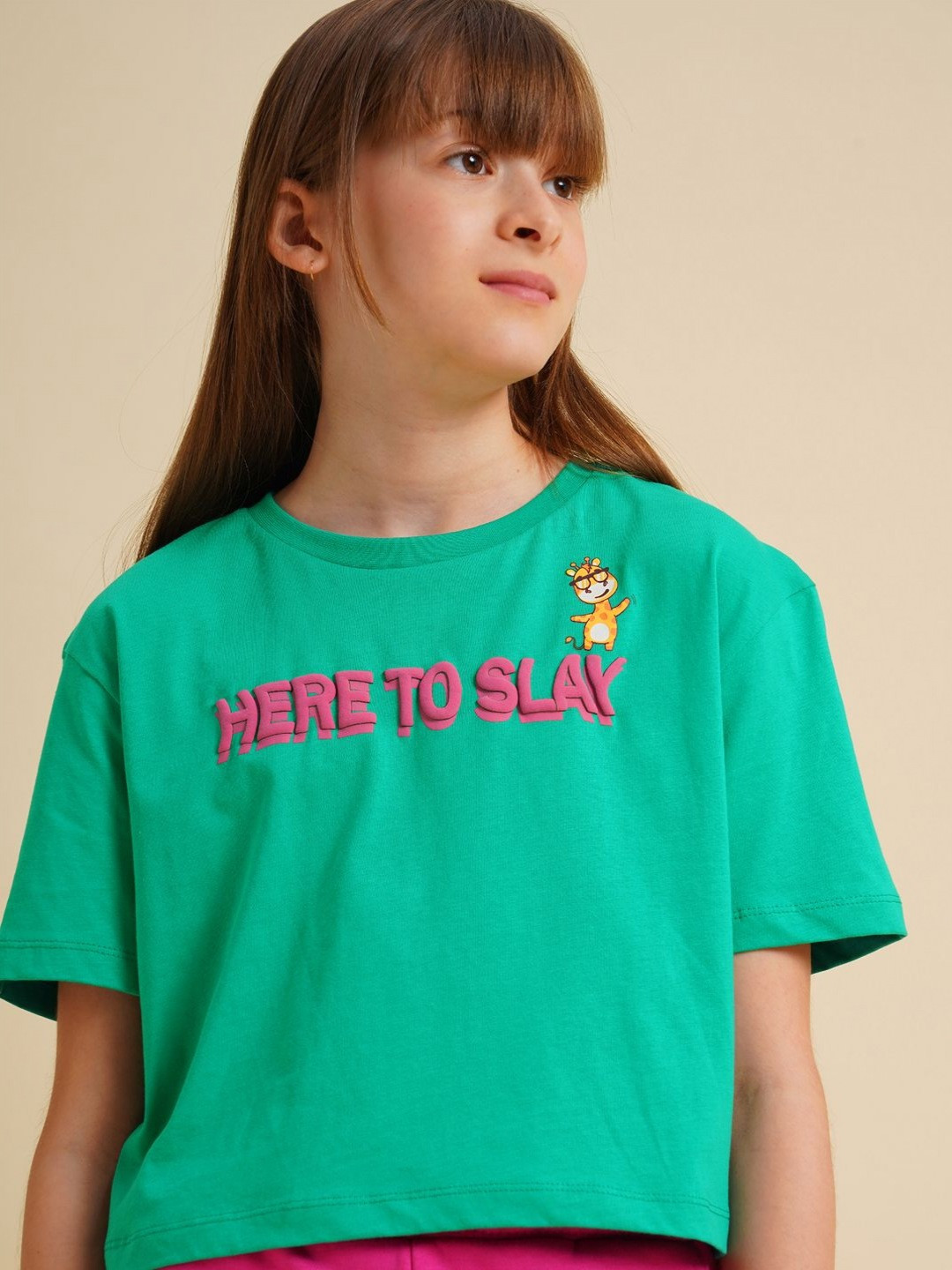 Vero Moda Girls Typography Printed Drop-Shoulder Sleeves Boxy T-shirt