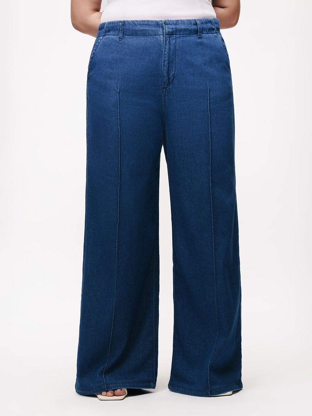 FREAKINS Women True Blue Curve Pintuck Denim Pants