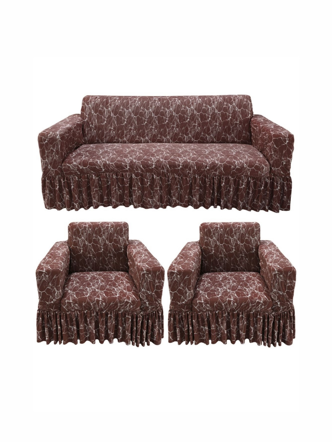 GIFTS ISLAND Brown Marble Printed 5 Pieces Sofa Cover With Arms