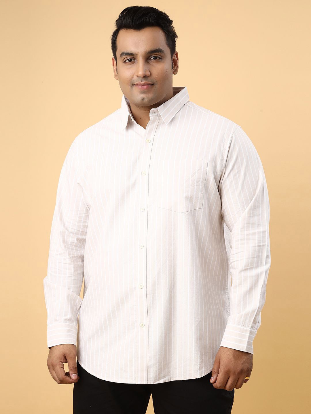 NEON CHILLIE Plus Size Striped Pure Cotton Casual Shirt