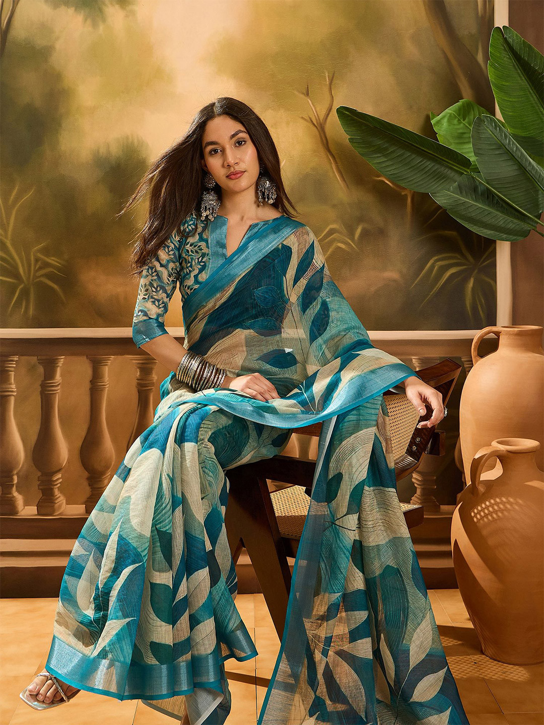 SHADOW & SAINING Digital Printed Zari Saree