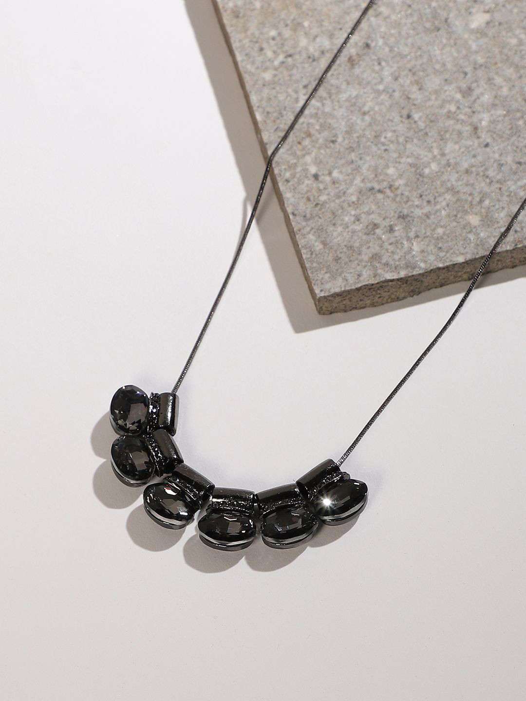 DressBerry Mystical Allure Collar Black Silver-Plated Artificial Stones Studded Necklace