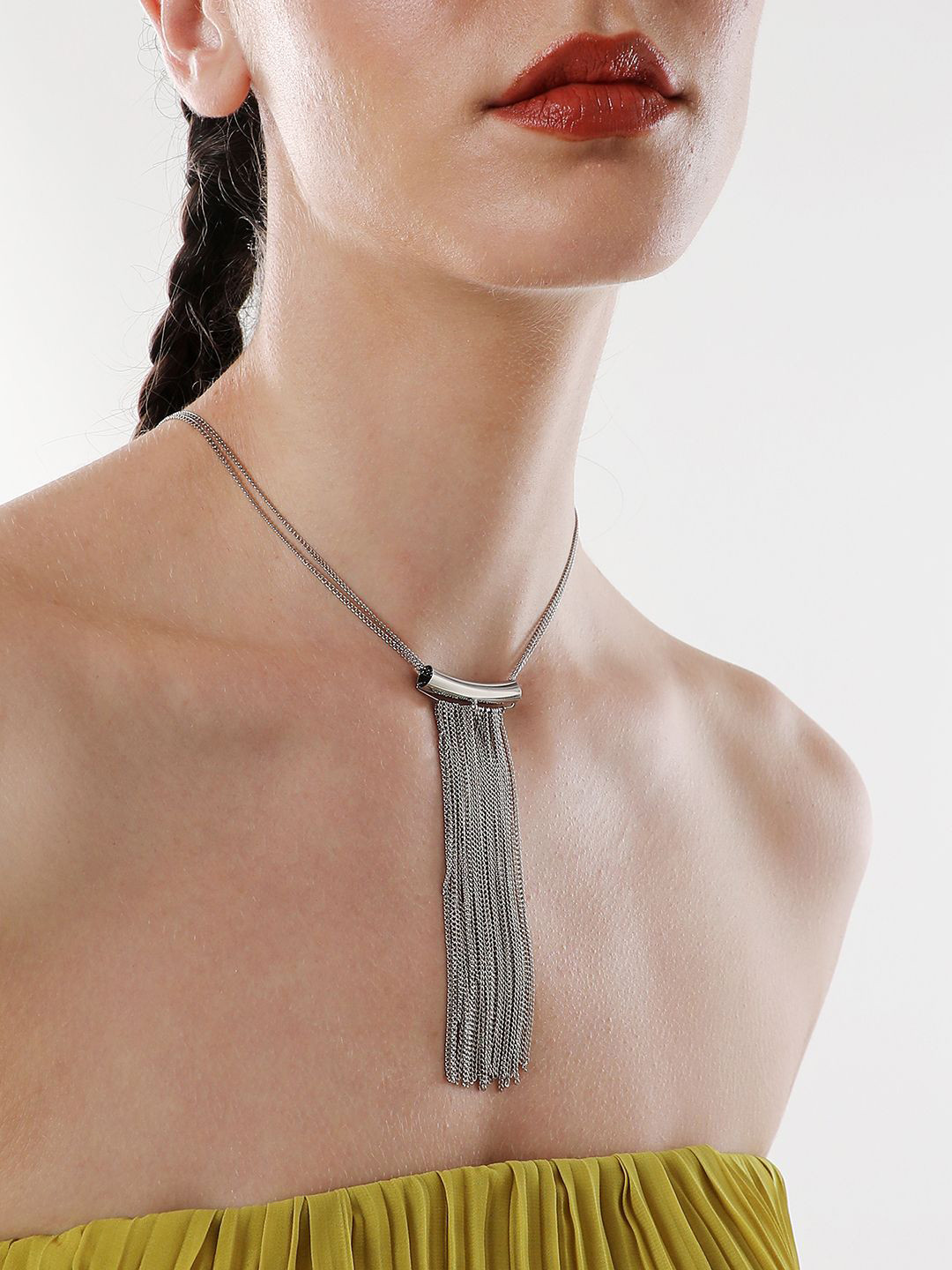 DressBerry The Hanging Chain Bar Lariat Silver-Plated Necklace