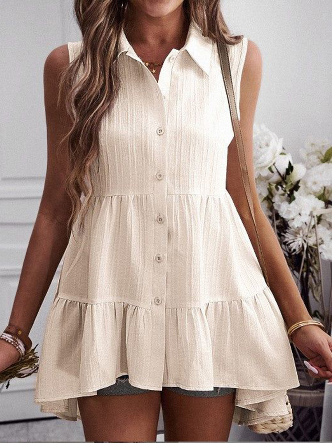 Outzidr Cream A-Line Tiered Shirt