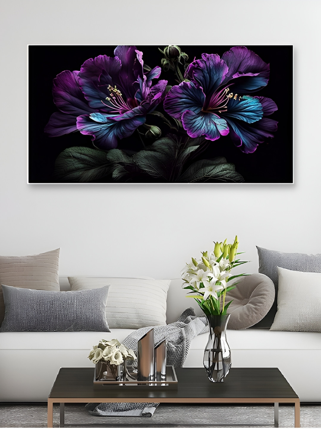 DEKORSTATION Purple & Blue Floral And Botanical Canvas Wall Art