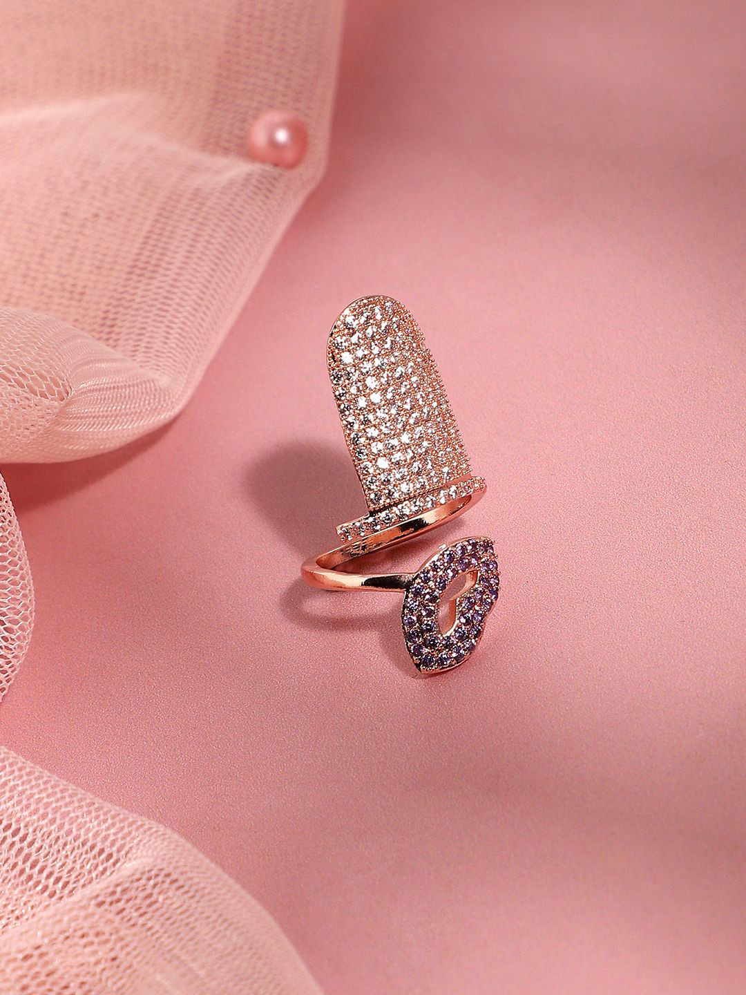 DressBerry Rose Gold-Plated Stone Studded Nail Ring