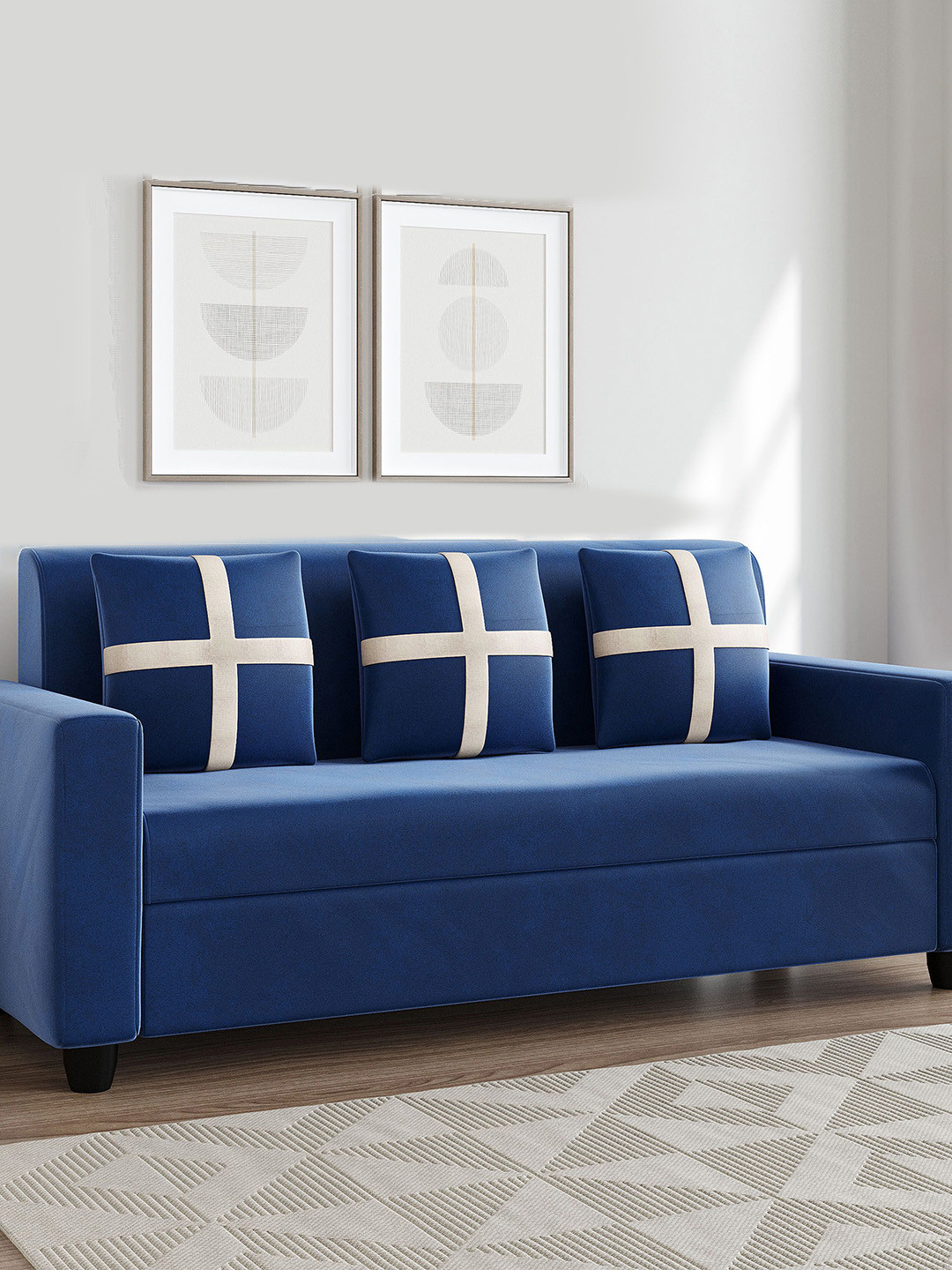 Alliewood Blue Wooded 3 Seater Sofa