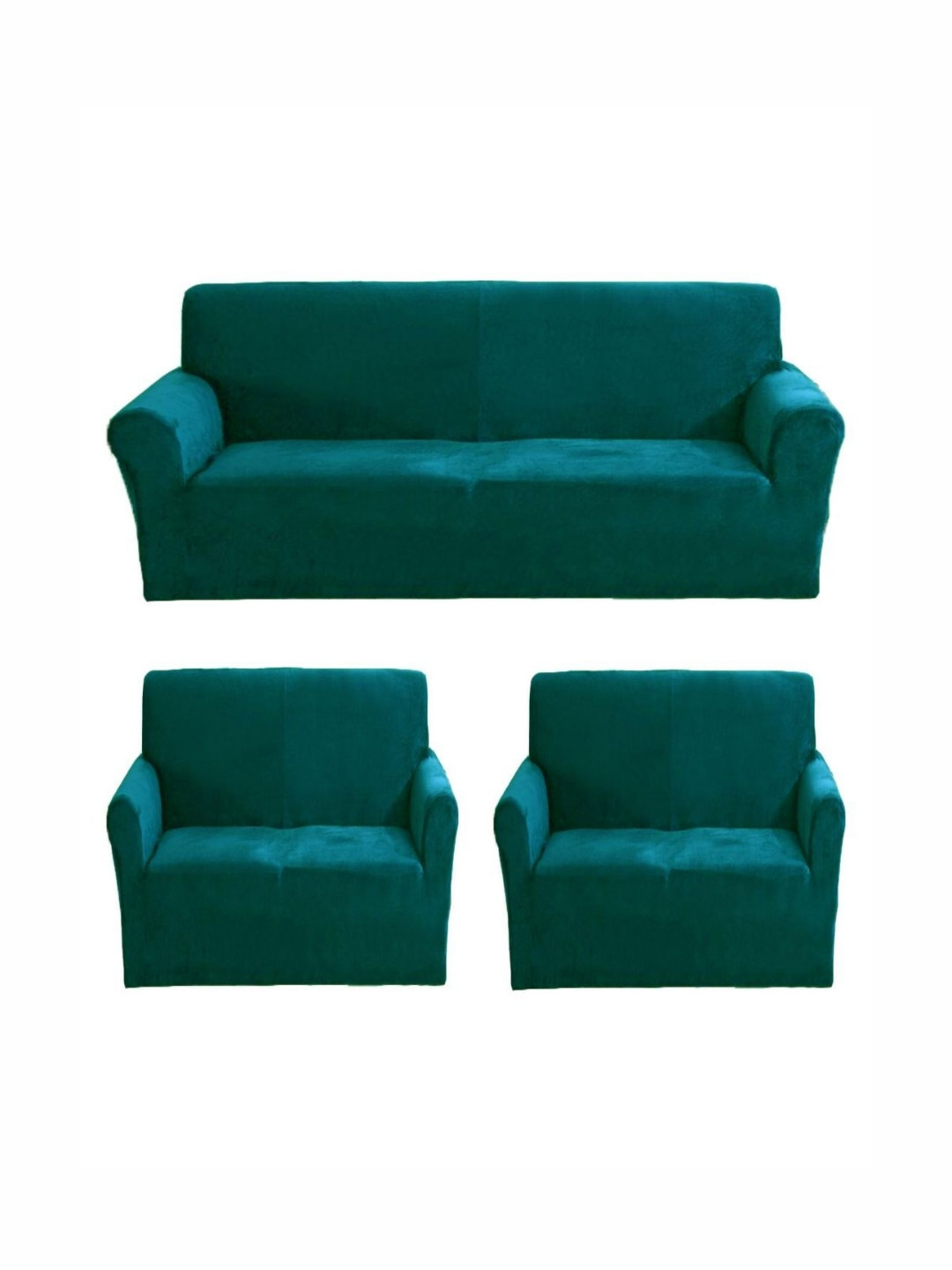GIFTS ISLAND Green Solid Polyester 3 Piece Sofa Cover With Arms