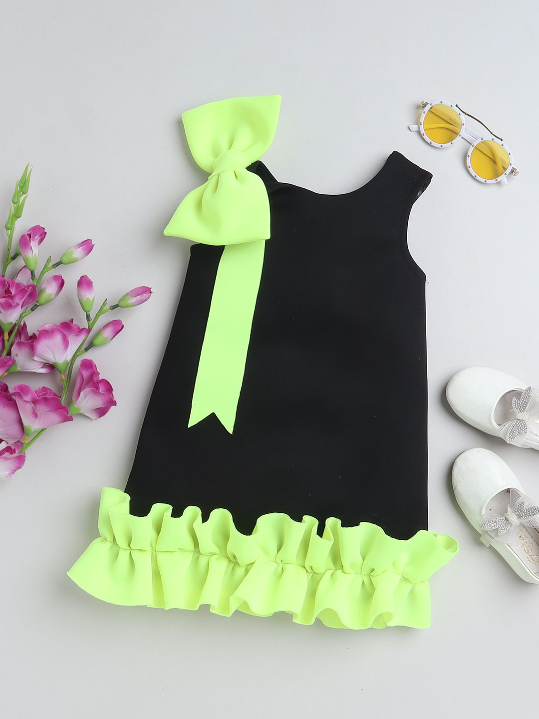 TINY MINY ME Girls Colourblocked Ruffle Knee Length A-Line Dress