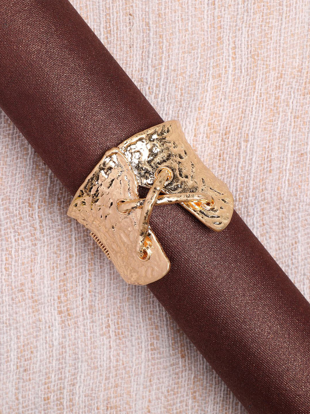 DressBerry Gold-Plated Dented Tie-Up Statement Cuff Bracelet