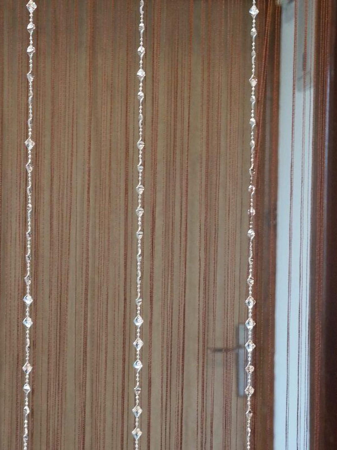 PINDIA Brown & Silver Self Design Sheer Long Door Curtain