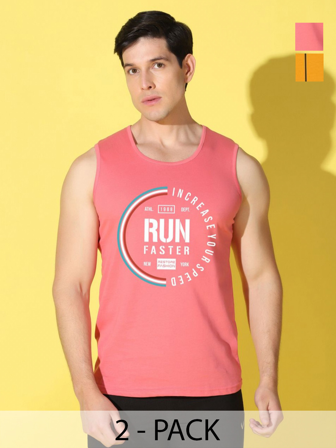 WOOSTRO Men Pack of 2Typography Printed Applique Slim Fit T-shirt