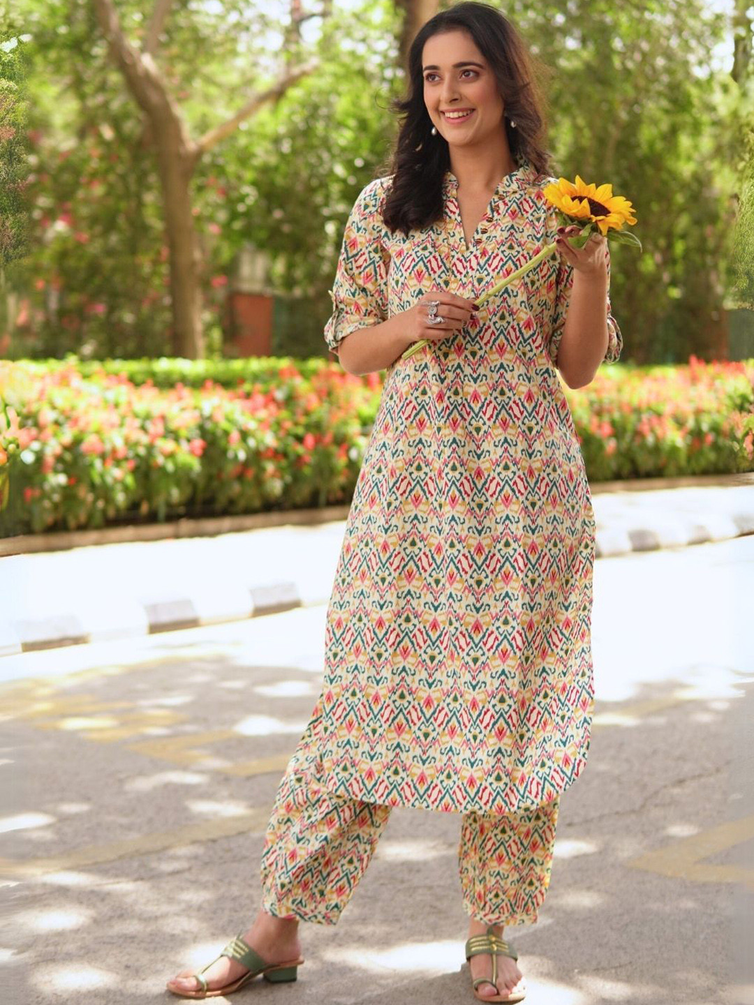 Spring Soul Women Printed Regular Pure Cotton Kurta with Harem Pants