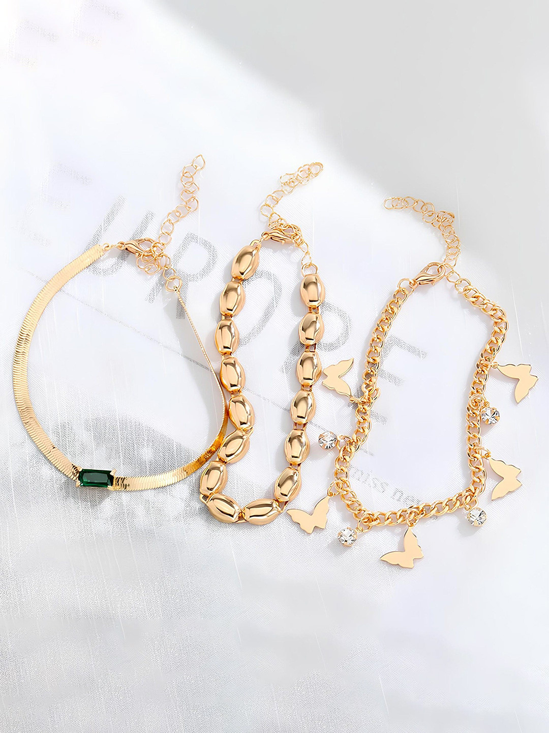 KARISHMA KREATIONS Set of 3 Gold-Plated Diamond Studded Butterfly Wraparound Bracelets