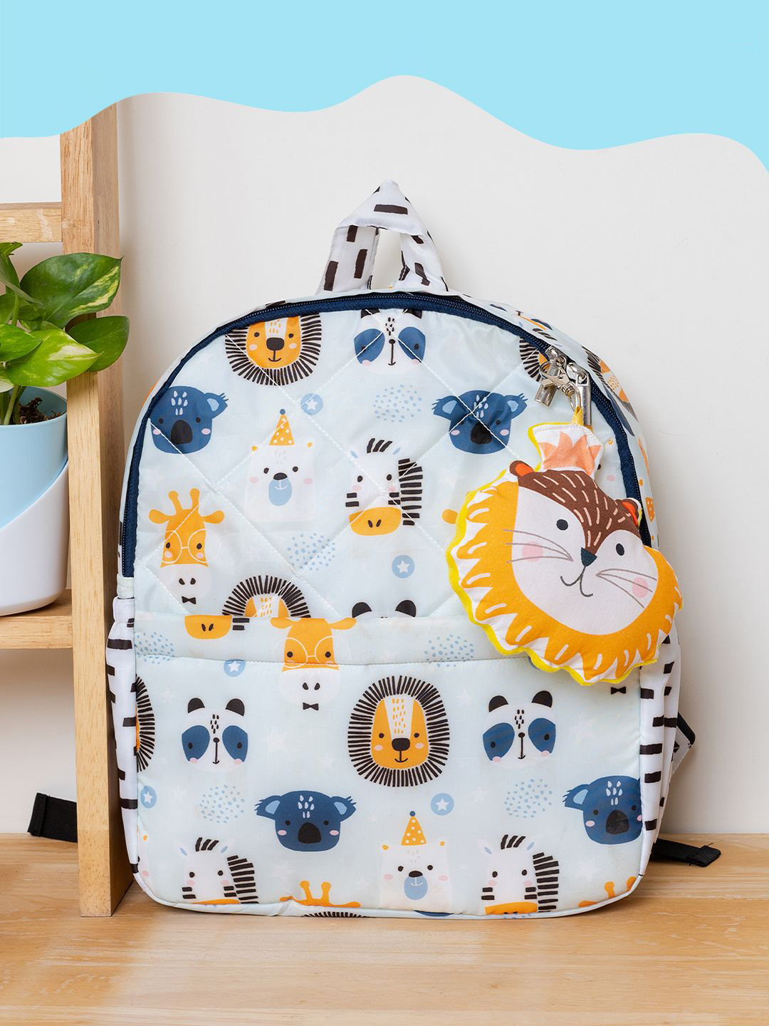 ROSADA Kids Blue Lion Printed  Waterproof Backpack With Keychain-13inch