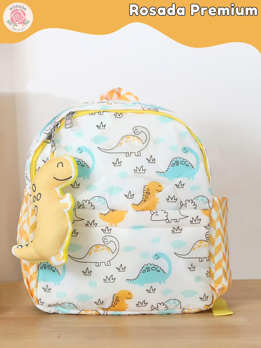 ROSADA Kids Dinosaur Printed  Waterproof Backpack With Keychain-11inch