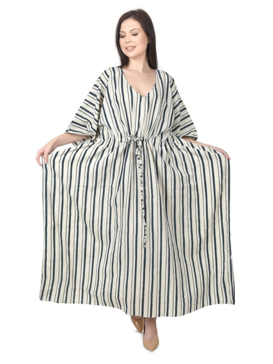 Fabric Venue Striped Printed Kaftan Maxi Dress