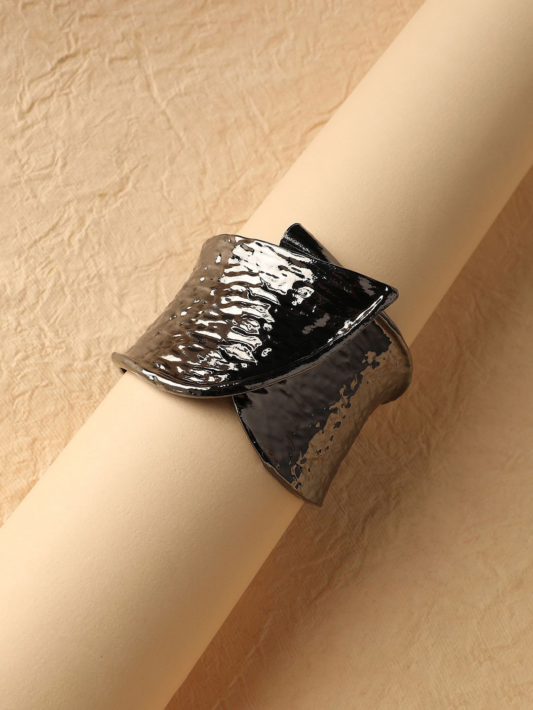DressBerry Silver-Plated Dented Overlay Statement Cuff Bracelet