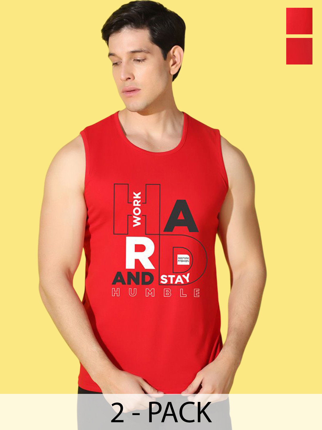 WOOSTRO Pack Of 2 Printed Combo Cotton Gym InnerwearVest VWS26(RUN RED)(HARD RED)