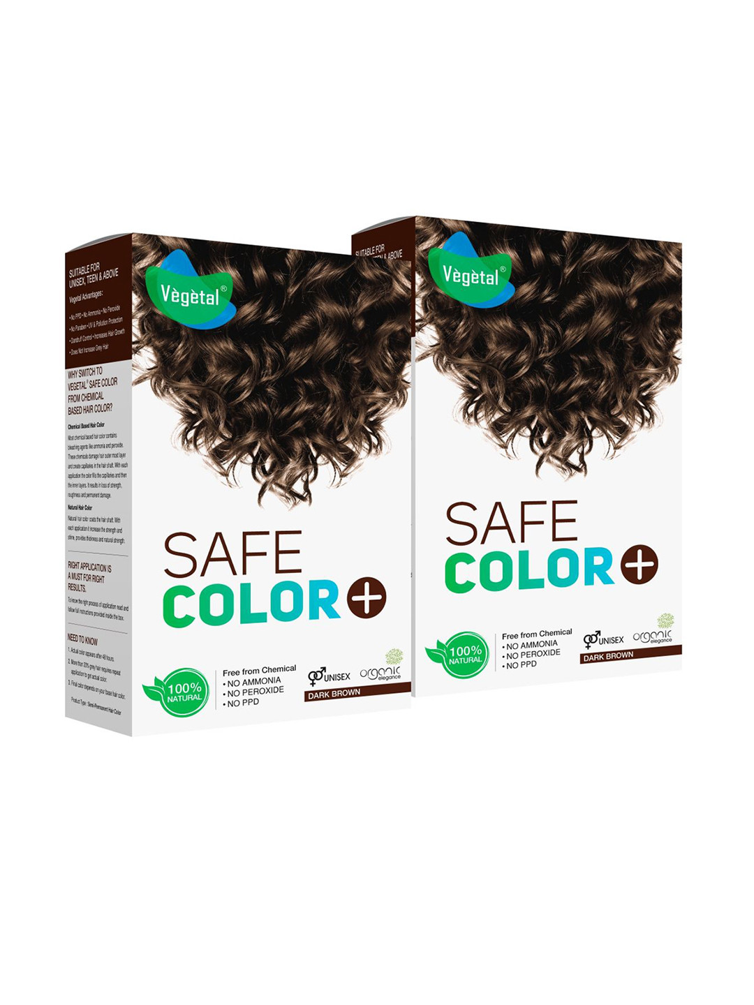 Vegetal Set Of 2 Safe Color + Hair Coloring Treatment - 50 g Each - Dark Brown