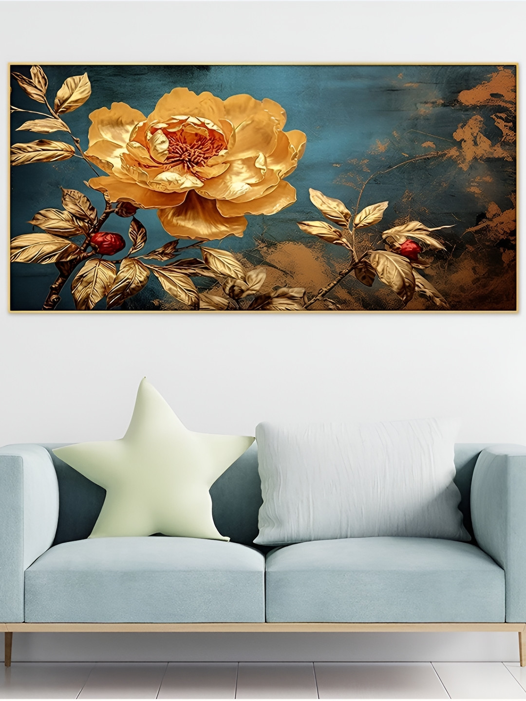 DEKORSTATION Yellow & Teal Floral & Botanical Printed Wooden Wall Art