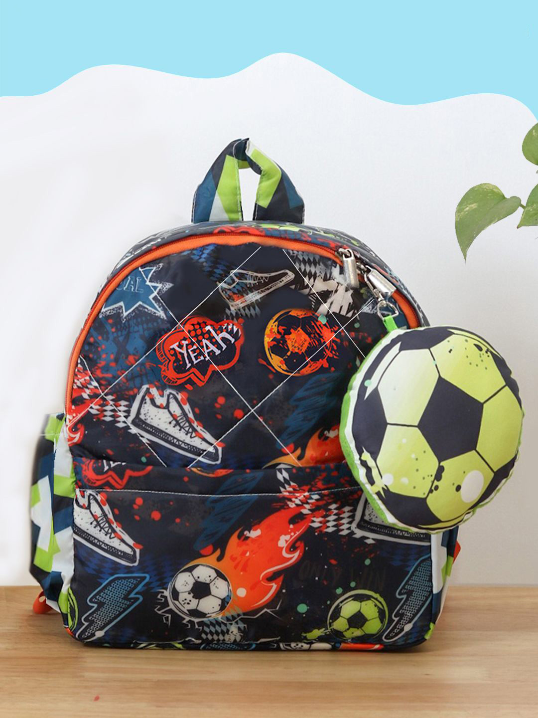 ROSADA Kids Soccer Printed  Waterproof Backpack With Keychain-13inch