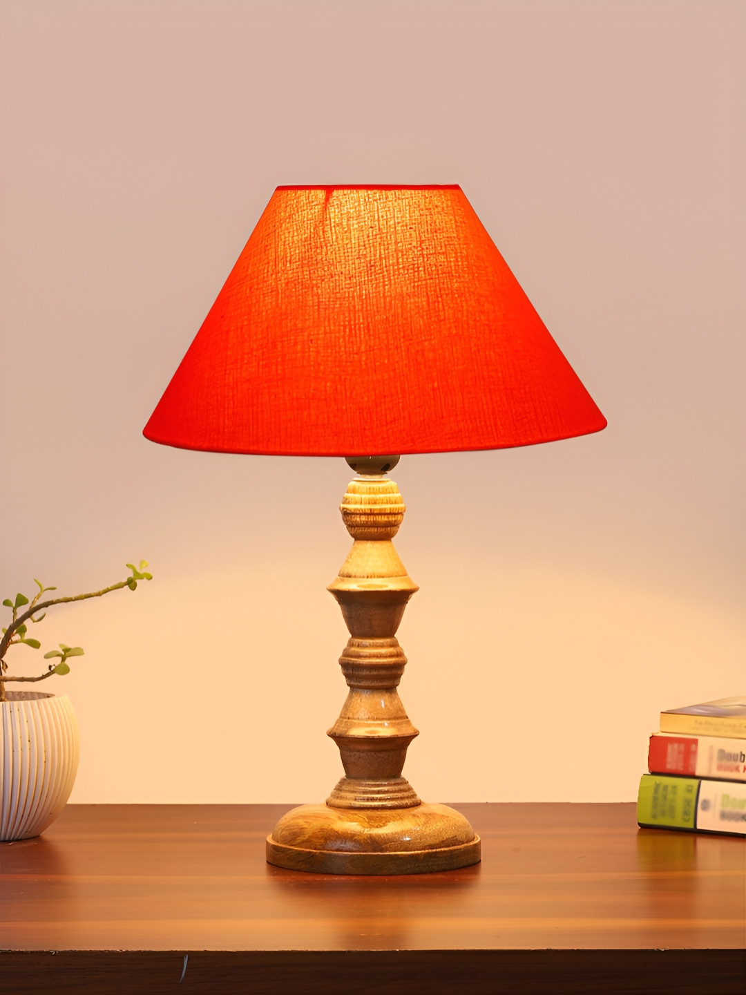 Aura Orange Wood Contemporary Triangle Table Lamp