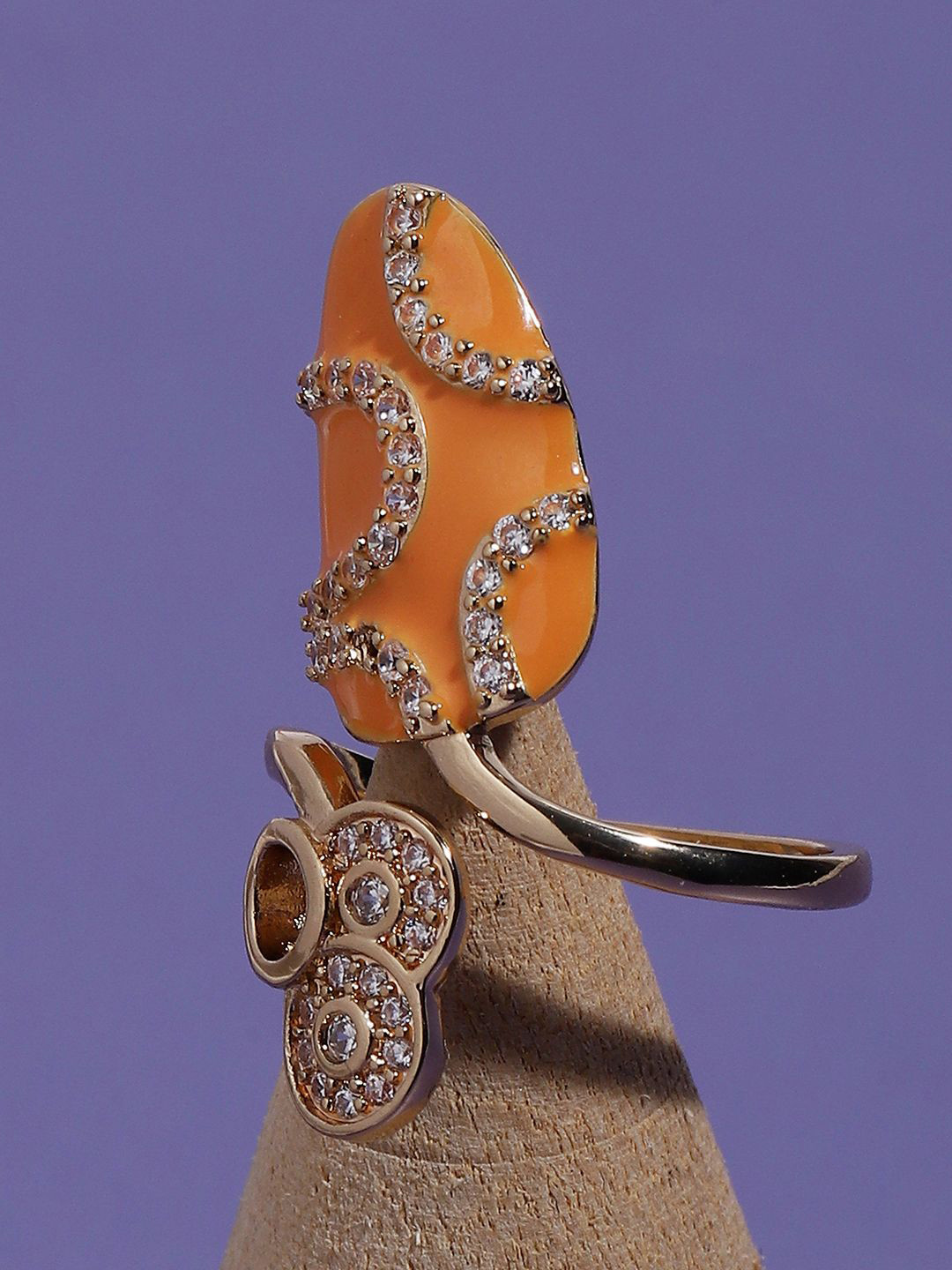 DressBerry Gold-Plated Stone Studded Nail Ring
