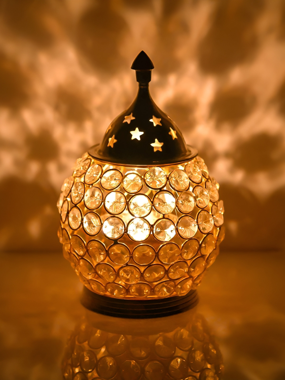 Aura Yellow & Transparent Crystal & Brass Akhand Diya