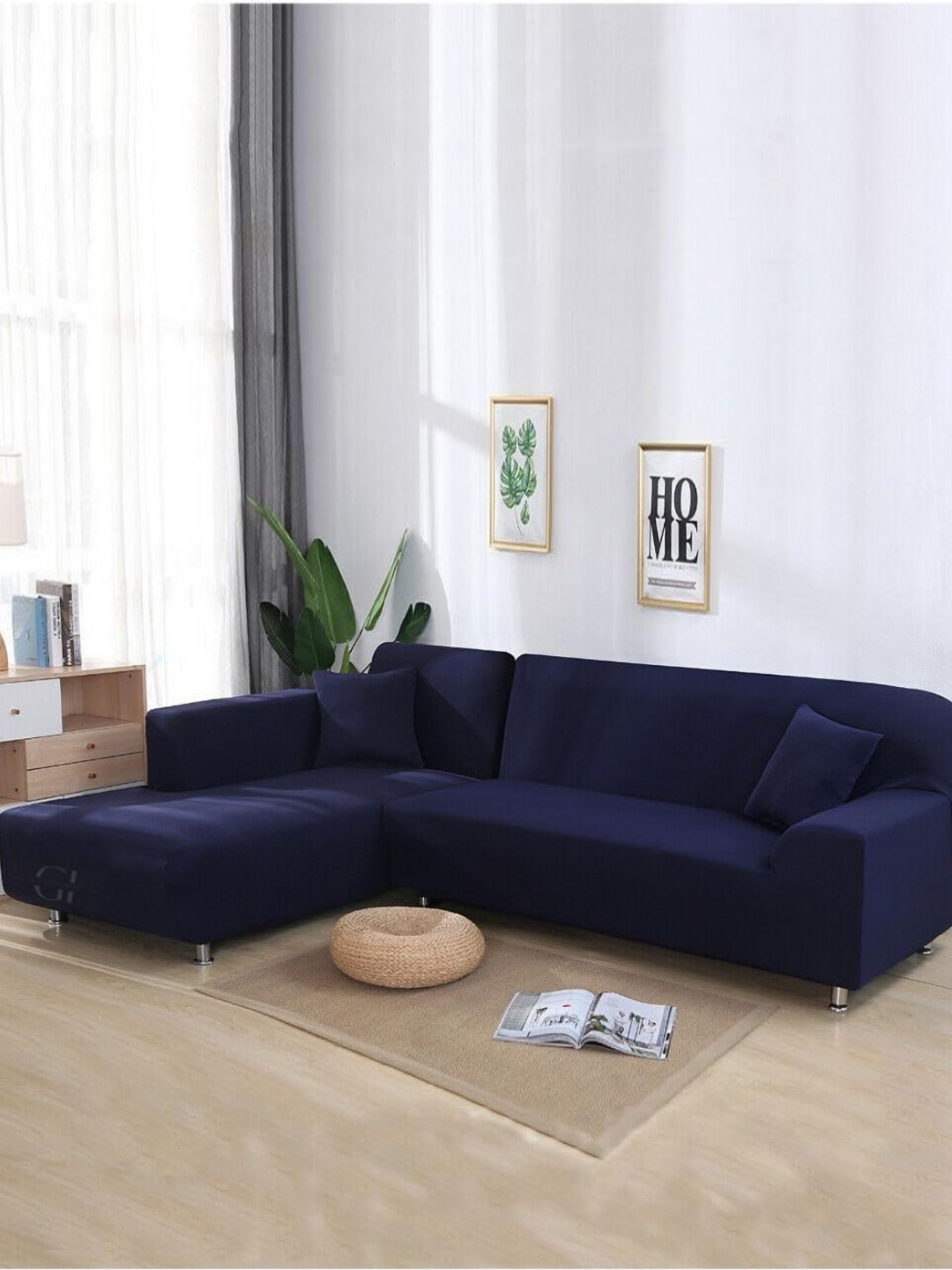 GIFTS ISLAND Navy Blue 2 Pieces 3 Seater L-Shape Sofa Covers With Arms