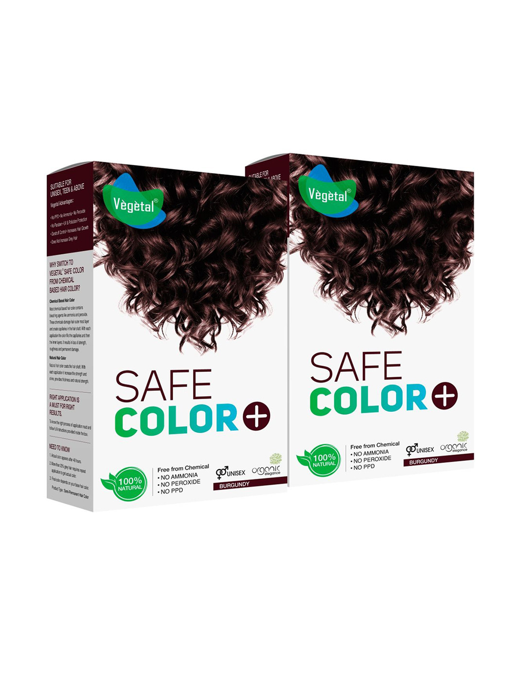 Vegetal Set Of 2 Safe Color + Hair Coloring Treatment - 50 g Each - Burgundy