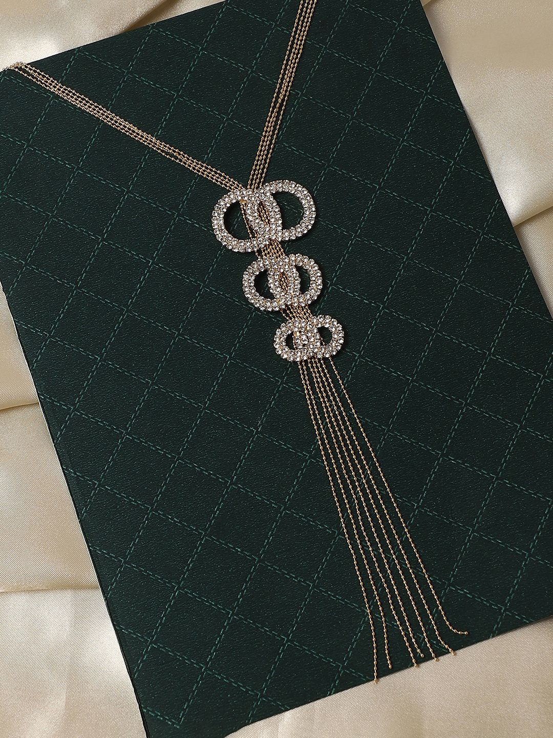 DressBerry Eternal Embrace Negligee White Gold-Plated Artificial Stones Studded Necklace