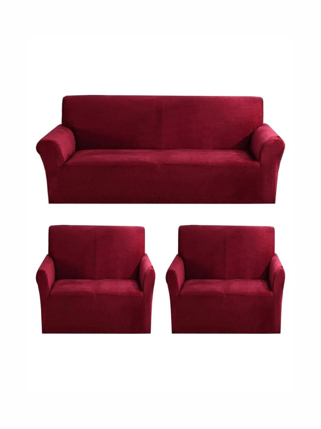 GIFTS ISLAND Maroon Solid Polyester 3 Piece Sofa Cover With Arms