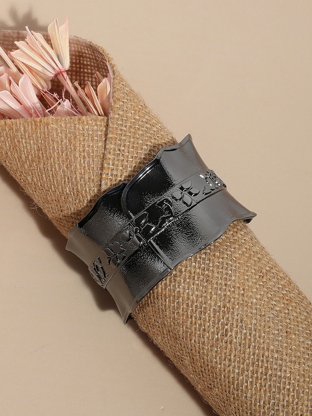 DressBerry Silver-Plated Dented Texture Cuff Bracelet